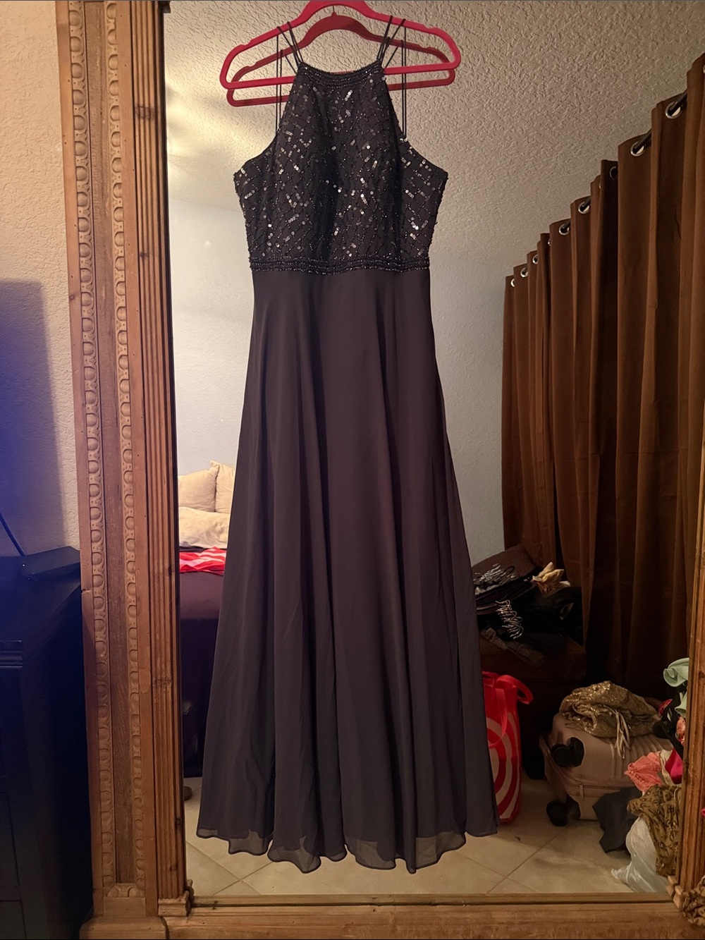 Adrianna Papell Black Beaded Halter Gown